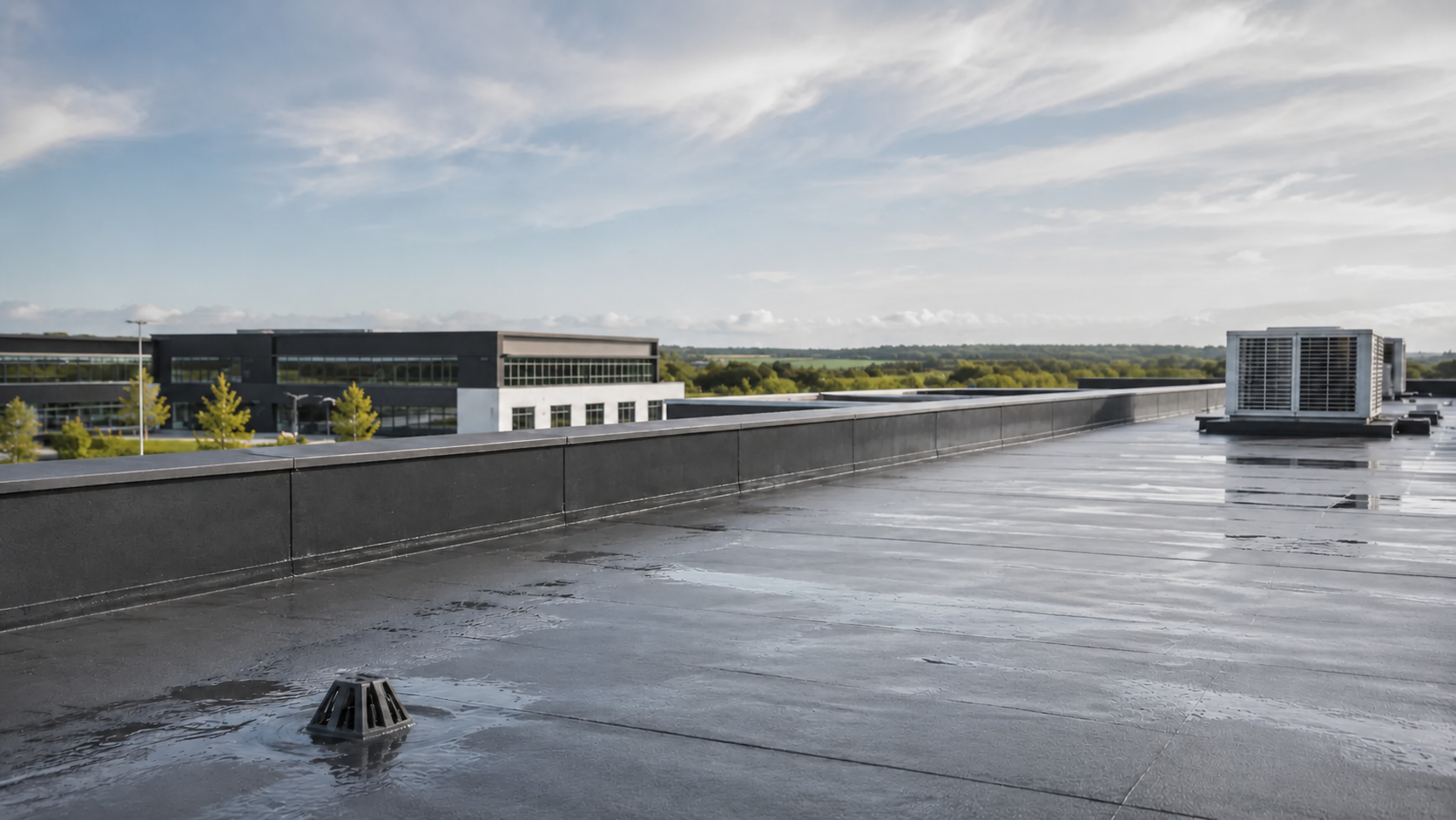 People-free commercial flat-roof condition context