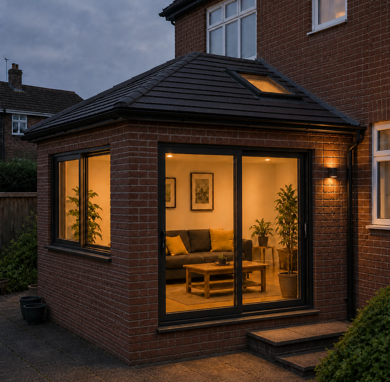 Planning visual of the same property after conversion, with an insulated tiled-roof room on the same base