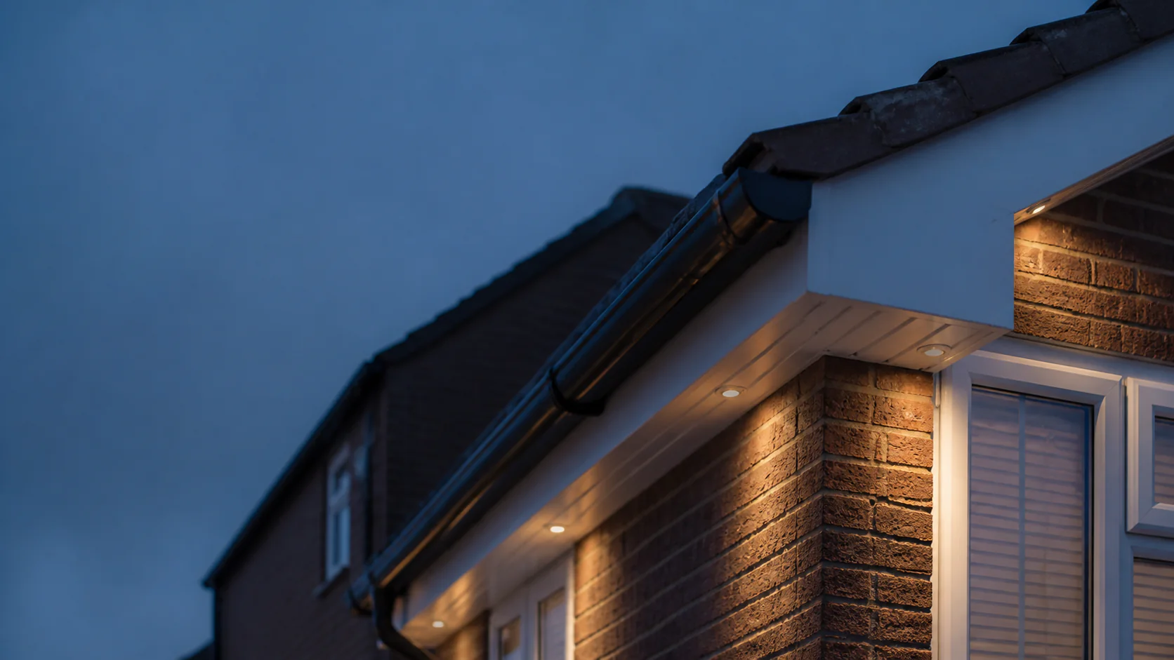 Illustrative close roofline and eaves planning context for fascia, soffit, gutter and lighting decisions